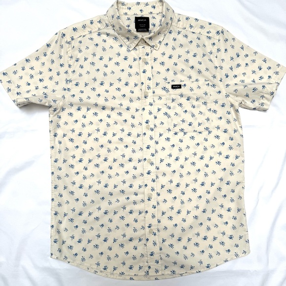 RVCA Mens That'll Do Print Short Sleeve Woven Floral Print Shirt Slim Fit Small - Picture 10 of 15